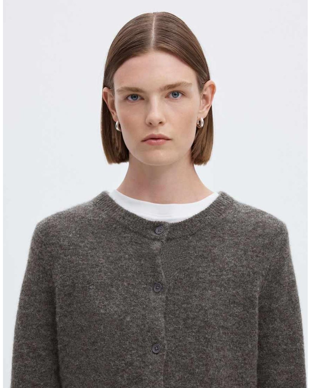 SELECTED Gray Lulu Ribbed Crew Neck Wool-Blend Knitted Cardigan