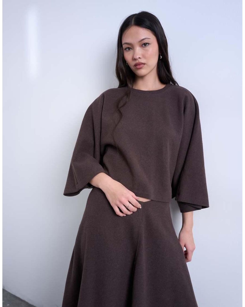 TOPSHOP Purple Soft Touch Super Wide Crop Sleeve Tee Co-Ord
