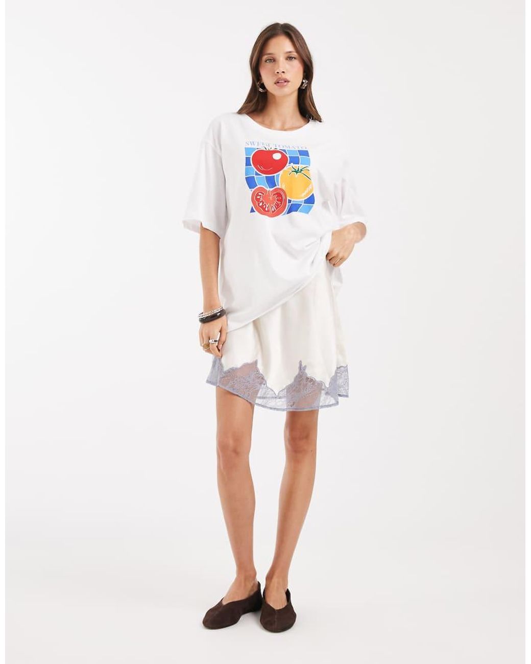 ONLY White Tomato Graphic Print Oversized T-shirt