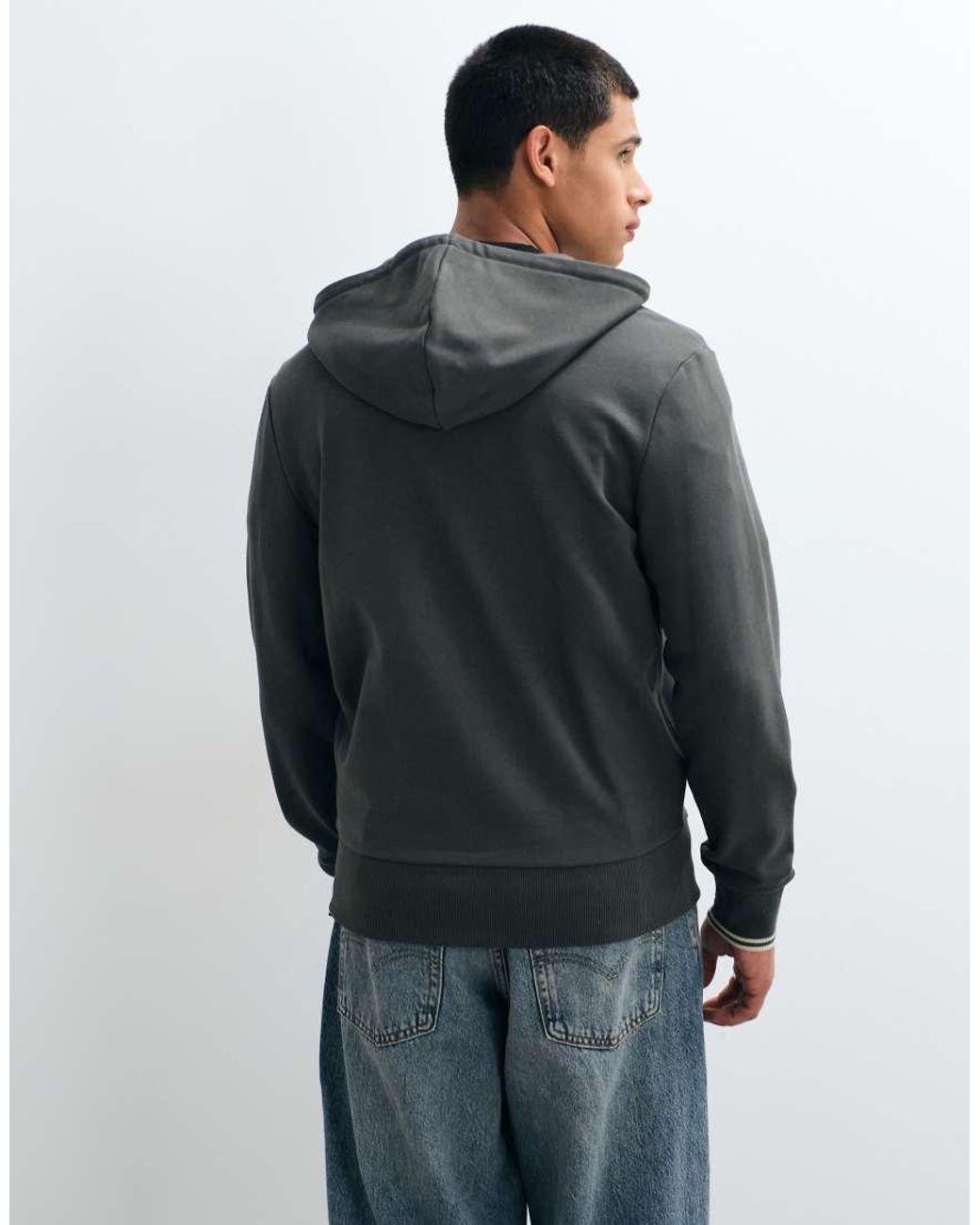 Fred Perry Gray Hooded Zip Through Sweatshirt for men