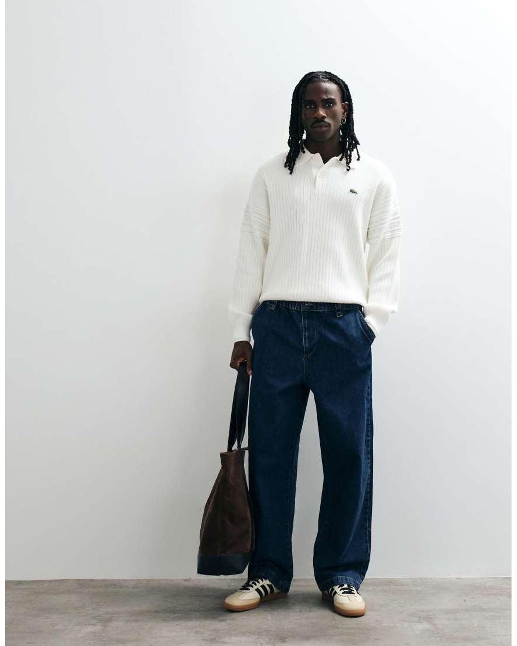 Lacoste White Cable Knit Polo Jumper for men