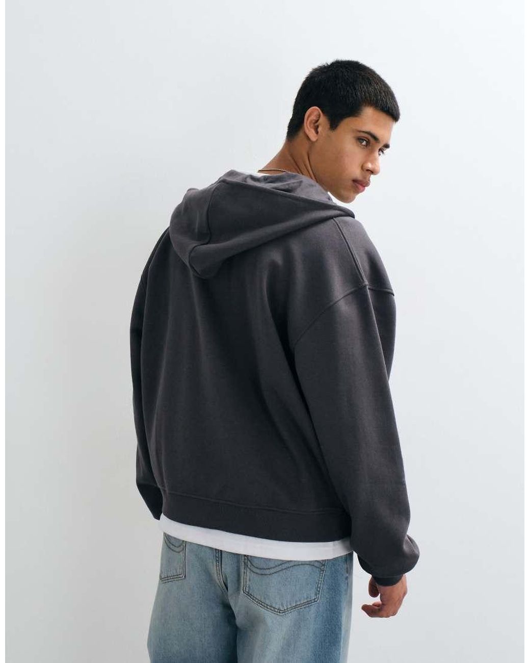ASOS Blue Essentials Oversized Boxy Zip Thru Hoodie for men