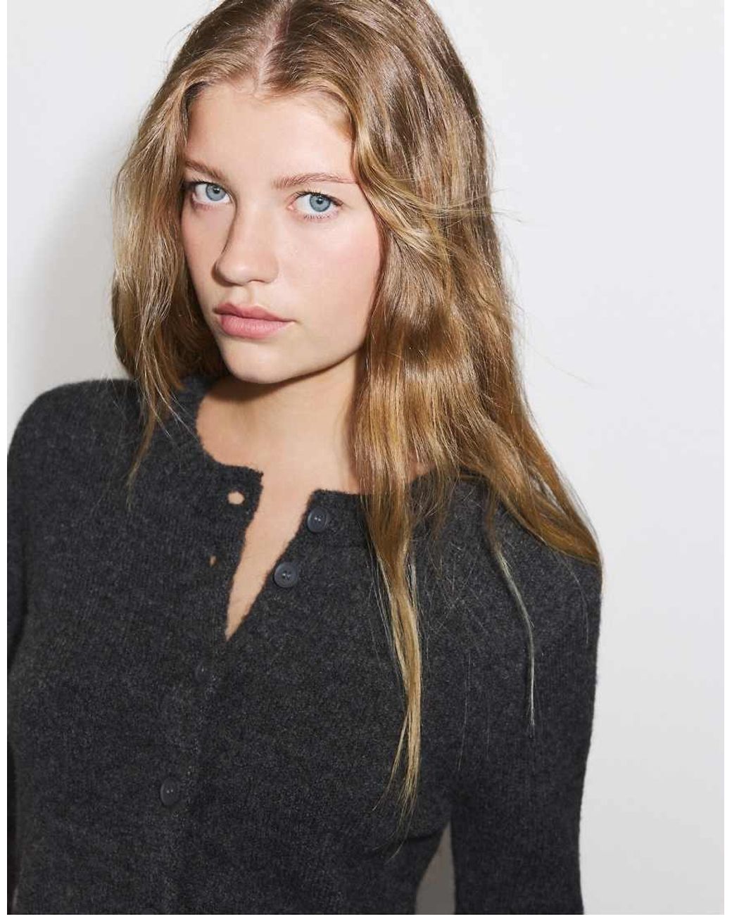 Stradivarius Gray Button-up Knit Cardigan