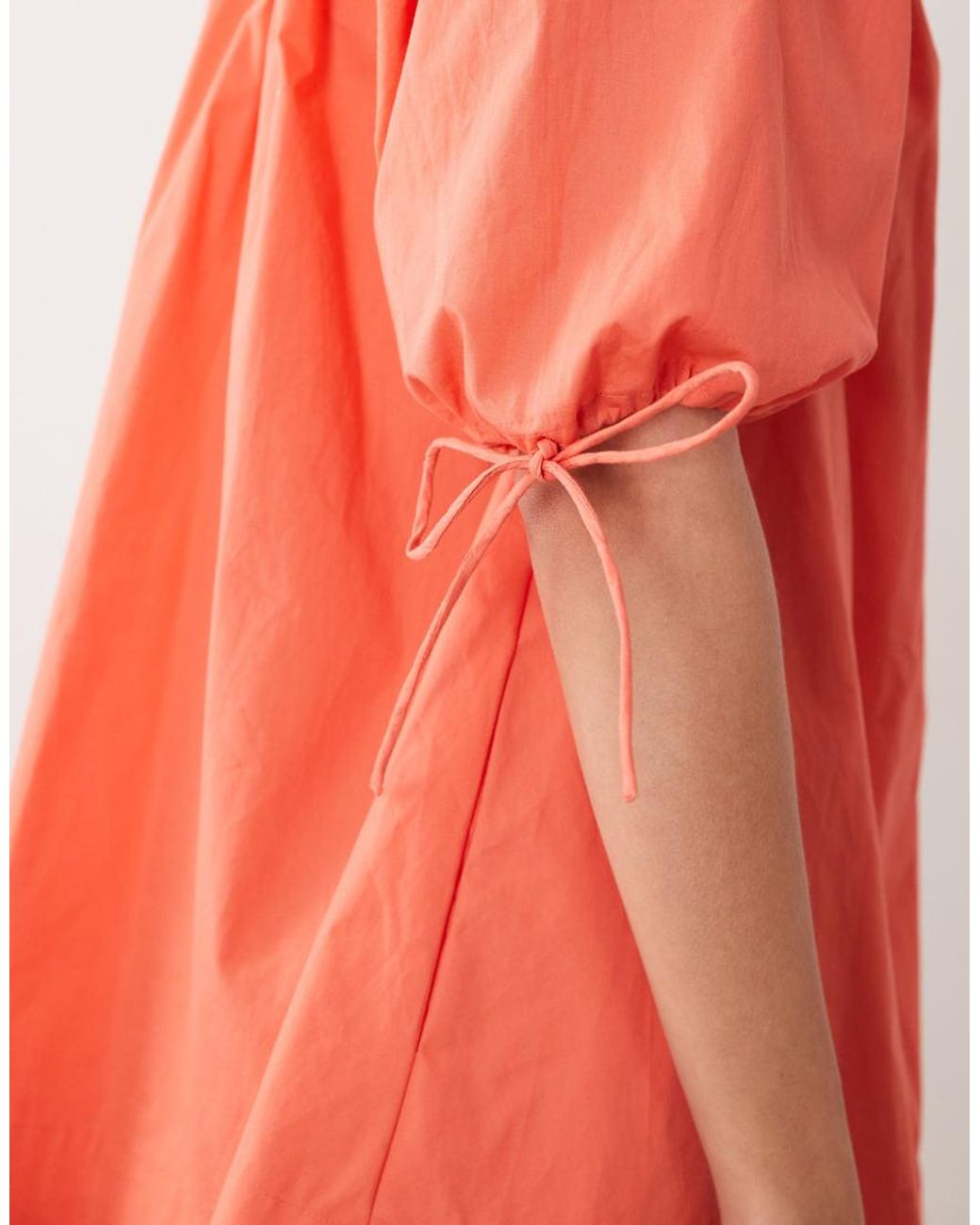 ASOS Red Scoop Neck Poplin Mini Dress With Tie Sleeves