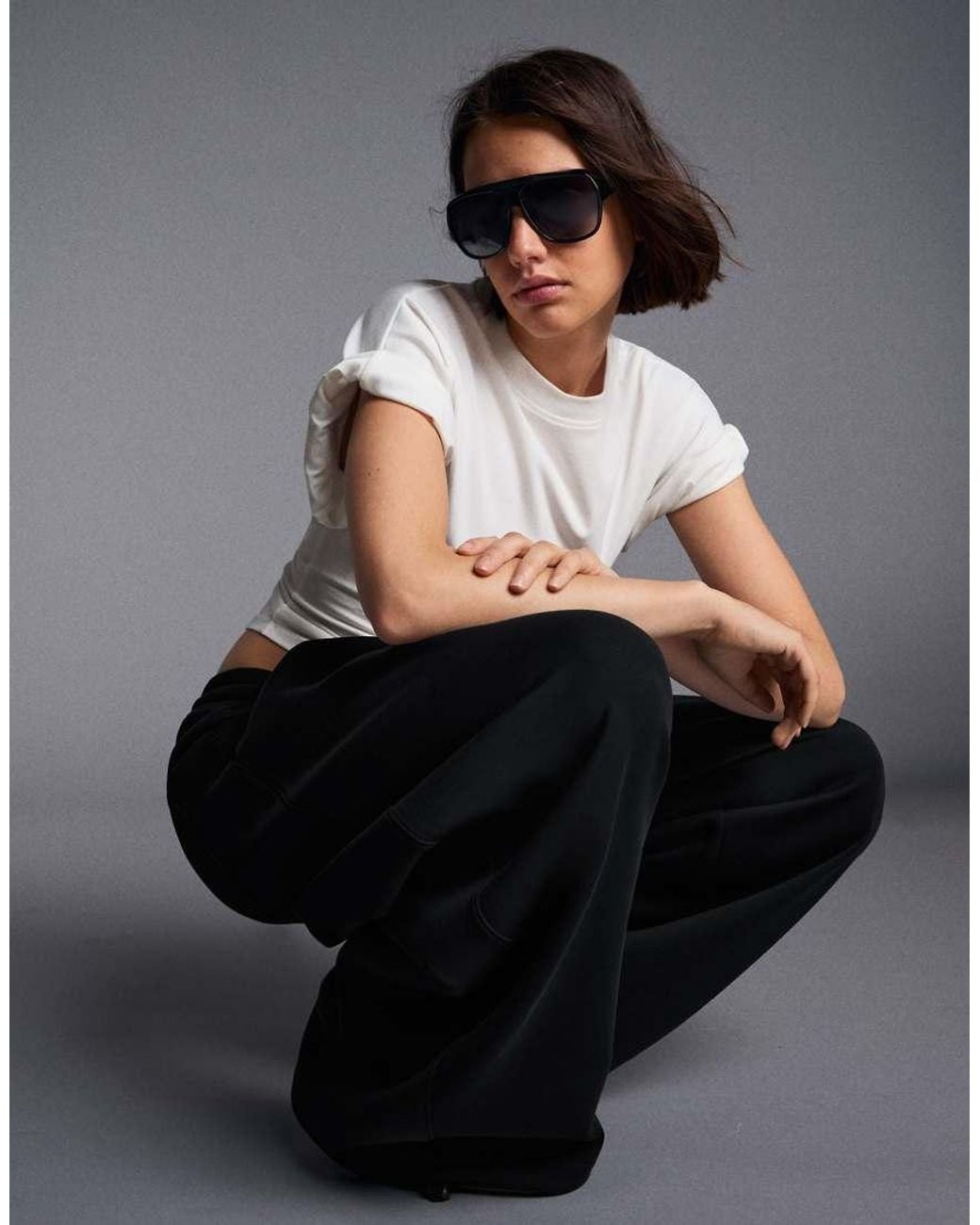 Bershka Black Petite Modal Barrel Trousers