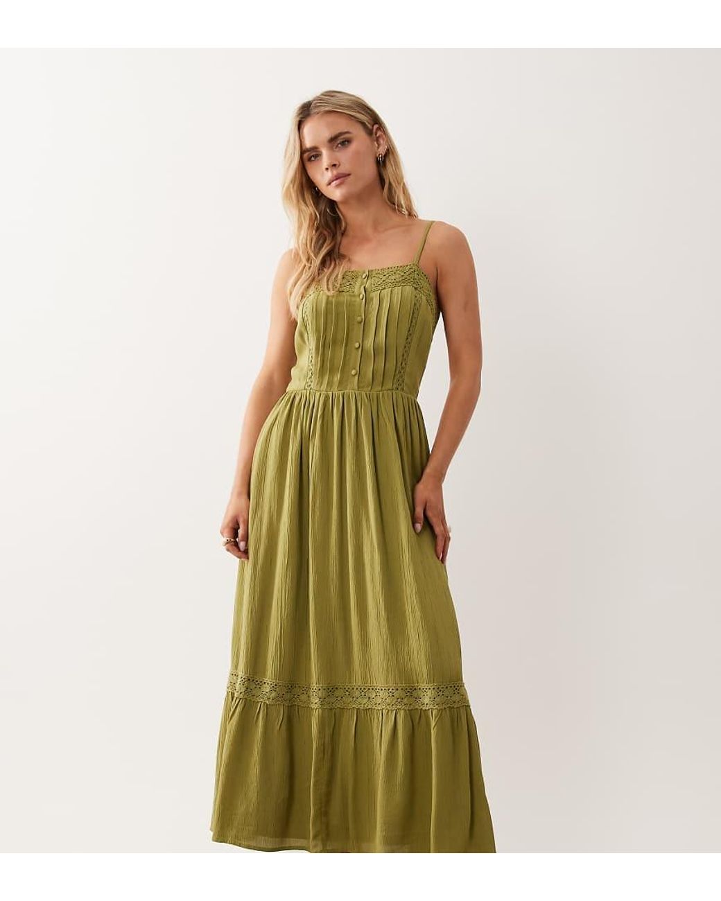 Miss Selfridge Green Lace Insert Maxi Dress