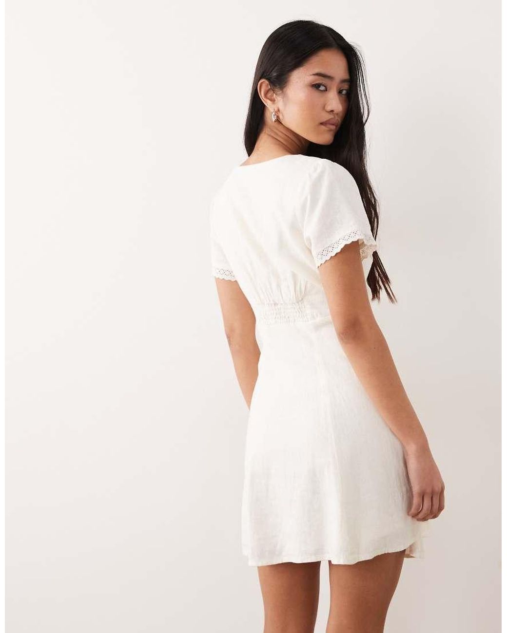 Nobody's Child Natural Lillian Linen Blend Embroidered Collar Mini Dress
