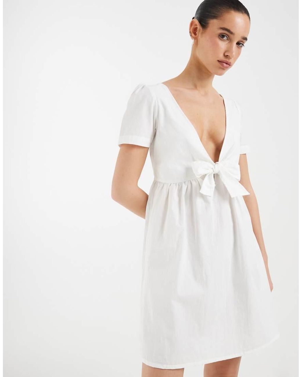 Motel White Lyris Knot Short Sleeve Mini Dress