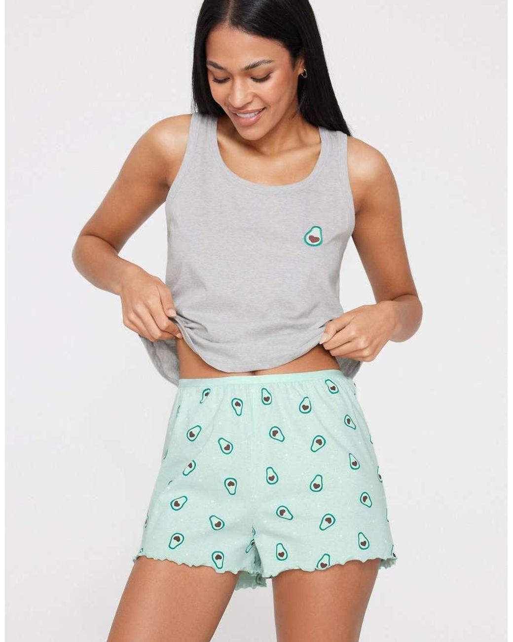Tezenis Blue Printed Cotton Shorts With Rolled Hem