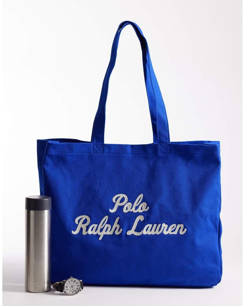 Polo Ralph Lauren Blue Script Logo Large Canvas Tote Bag for men