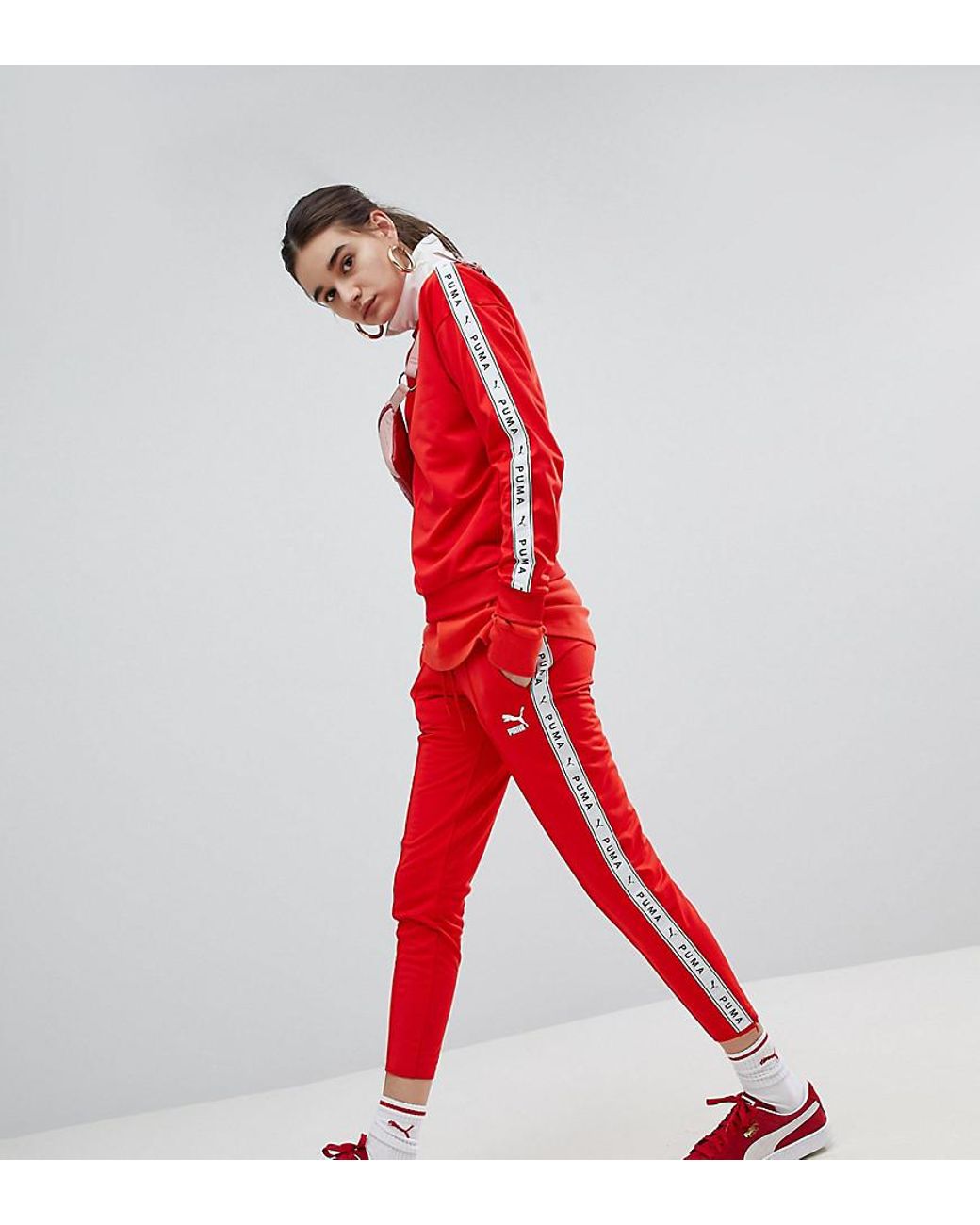 PUMA Exclusive To Asos Taped Side Stripe Track Pants In Red | Lyst