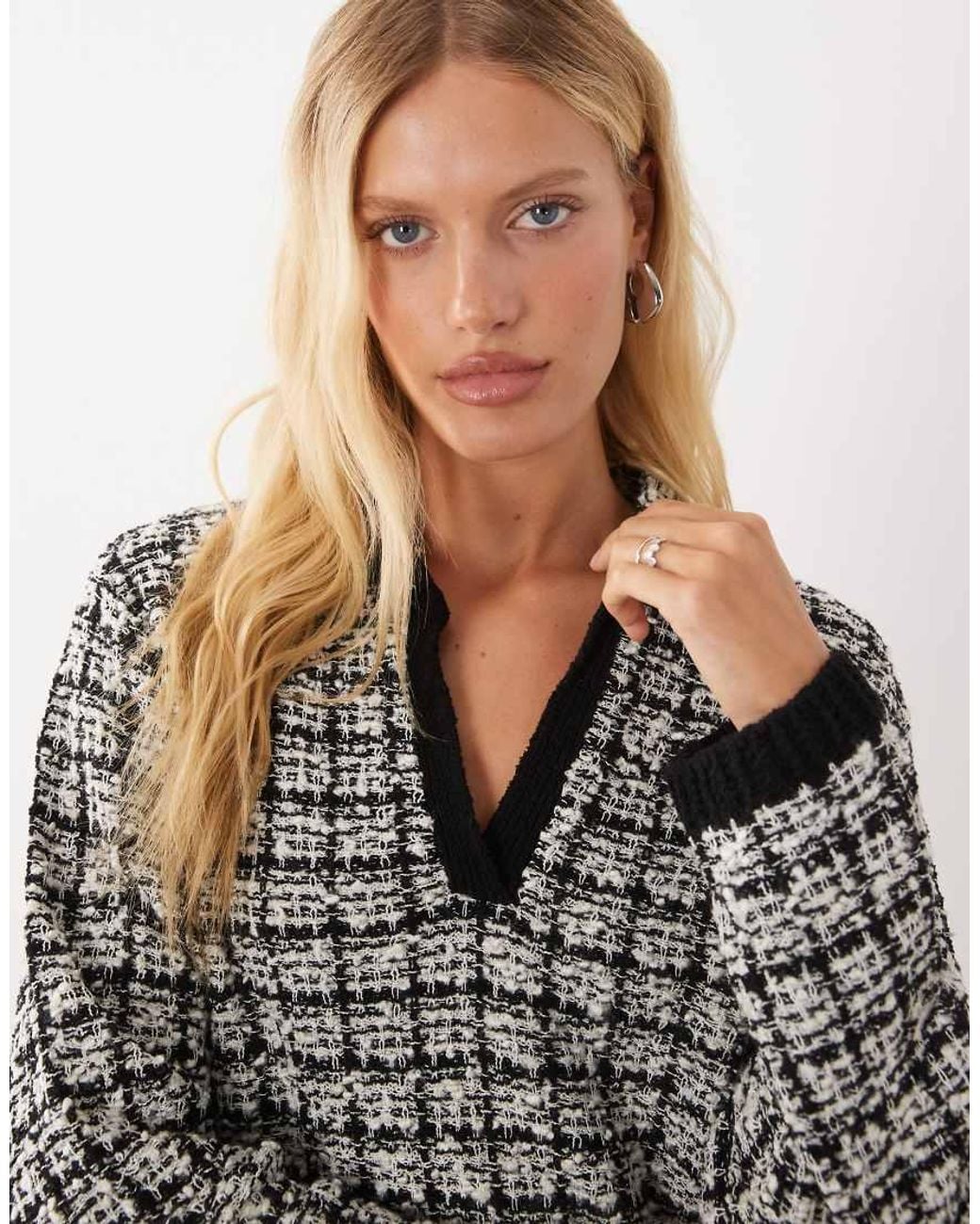 Mango Blue Knitted Revere Collar Sweater