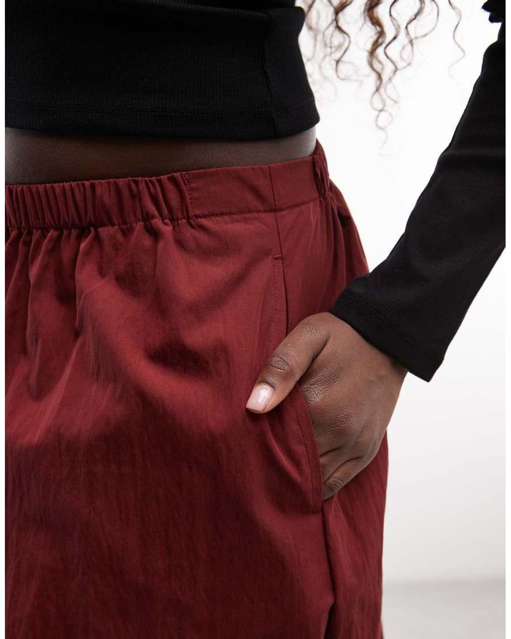 ASOS Red Cotton Nylon Blend Pull On Balloon Pants
