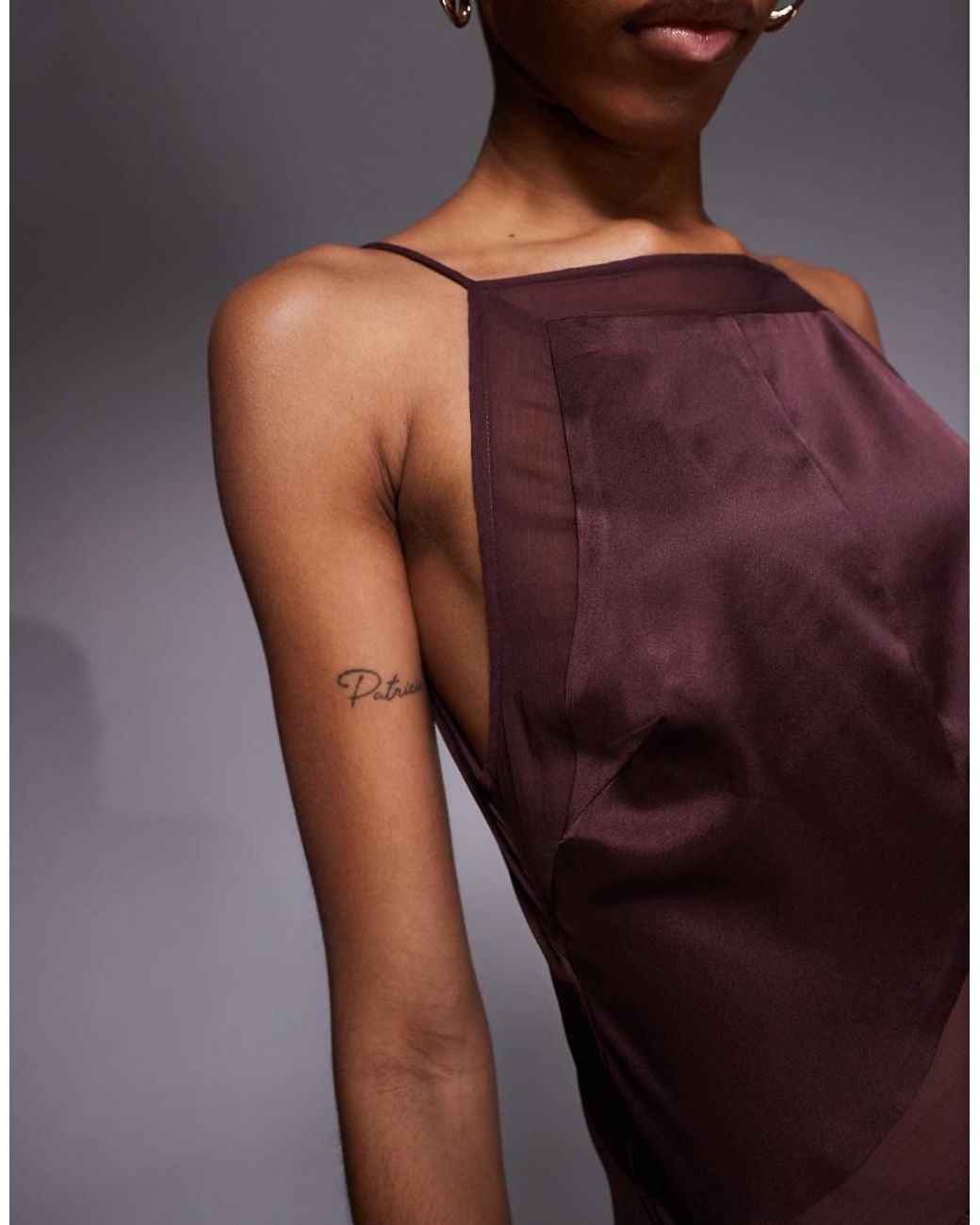 ASOS Purple Asos Design Tall Satin Chiffon Mix Square High Neck Maxi Dress