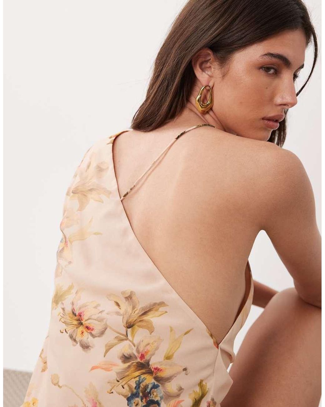 ASOS Pink Slip Midi Dress With Asymmetric Neckline