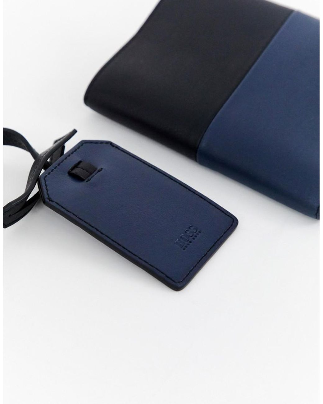 BOSS by HUGO BOSS passport/luggage Tag Leather Gift Set In Black/navy for  Men | Lyst UK