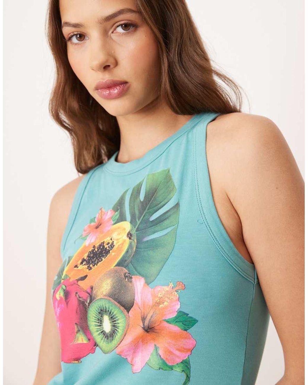 ASOS Blue Racer Tank Vest With Tropical Fruit Graphic