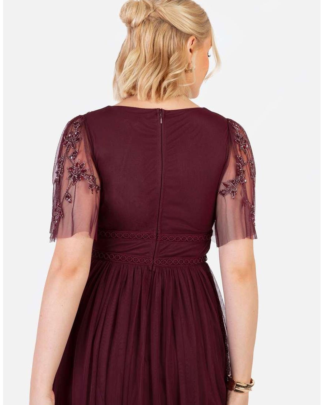 Maya Red Embellished Short Sleeve Open Back Midaxi Dress