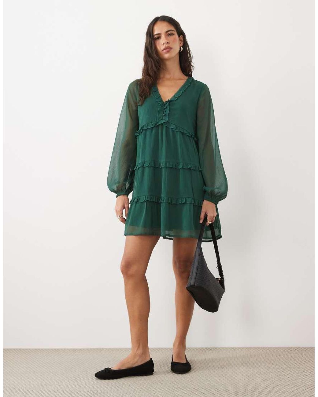 Wednesday's Girl Green Tiered Smock Dress