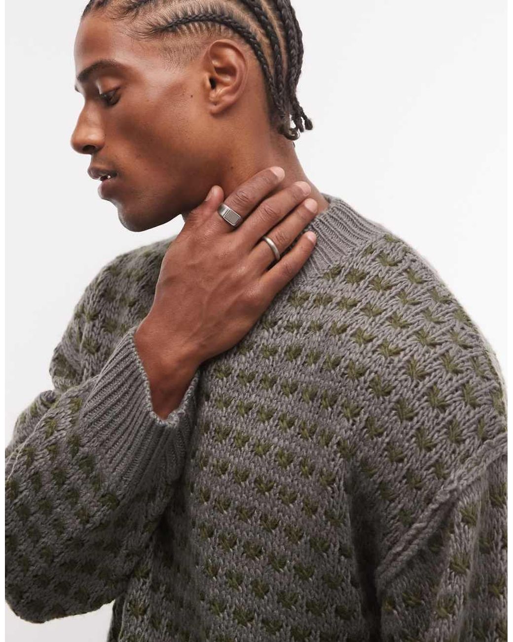 Reclaimed Vintage Gray Unisex Stitch Detail Crew Knitted Jumper