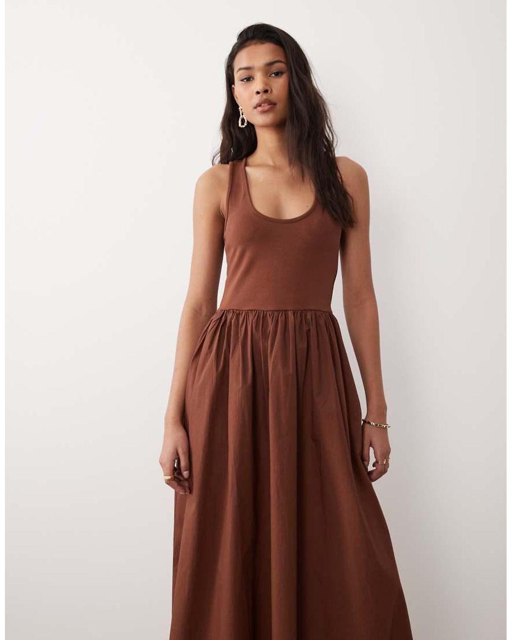 Nobody's Child Brown Lexie Scoop Neck Jersey Poplin Midaxi Dress