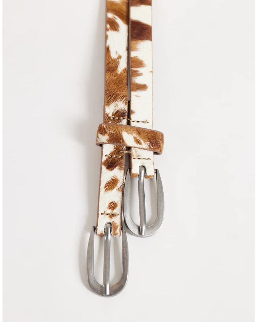 ASOS Black Cowhide Hair Cowprint Double Strap Skinny Belt for men