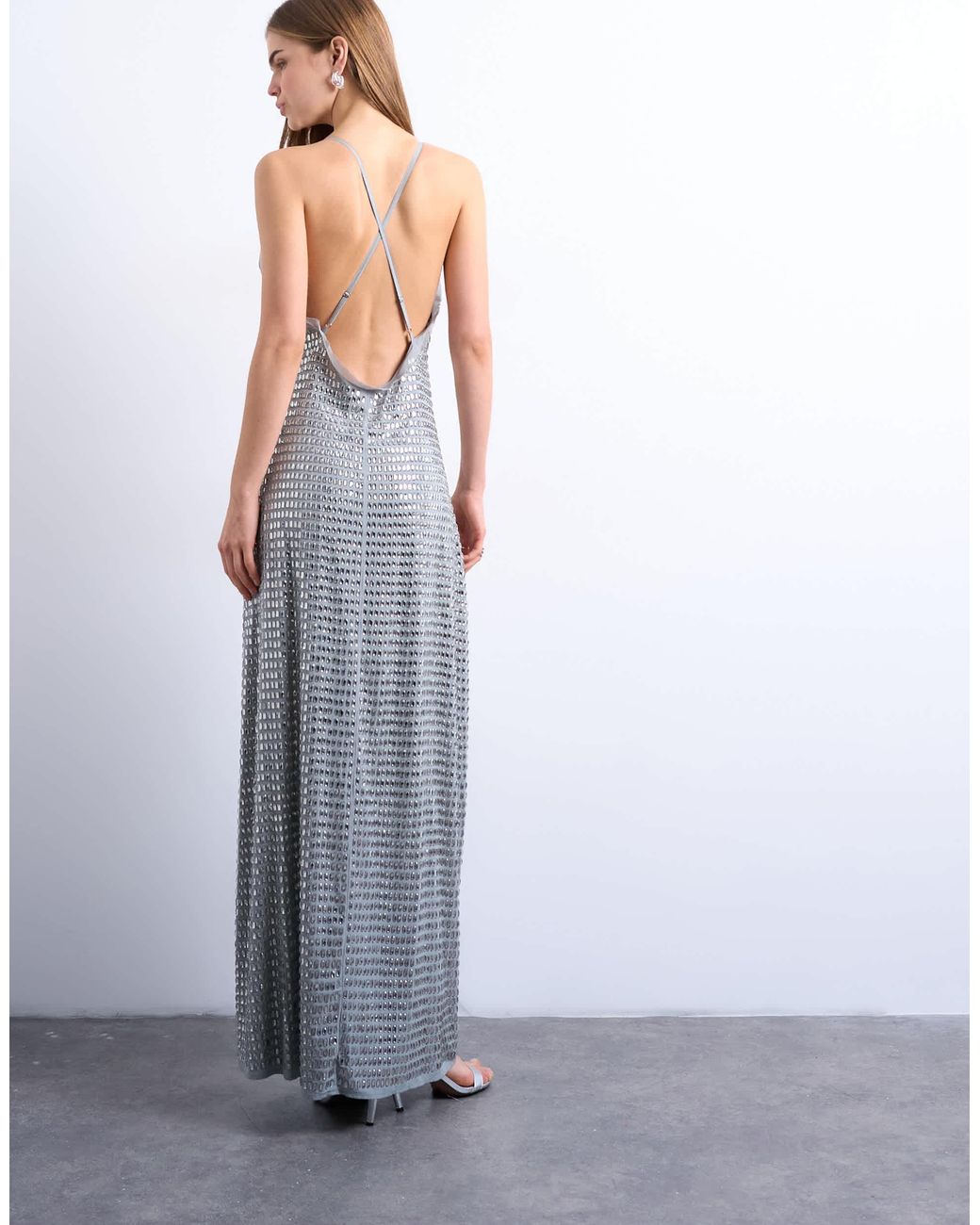 TOPSHOP Premium Embellished Low Cut Maxi Dress With Open Back in White |  Lyst Australia
