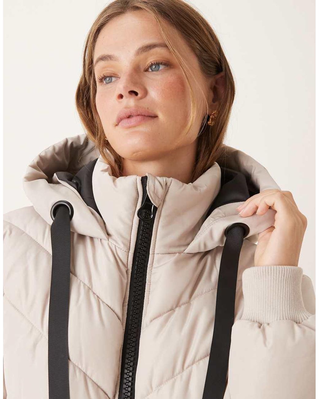 Jdy Natural Chevron Hooded Padded Coat Stone
