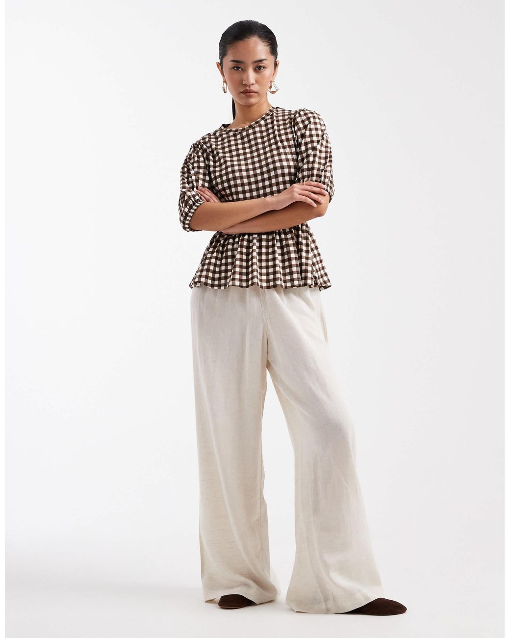 Threadbare White Jersey Puff Sleeve Peplum Top