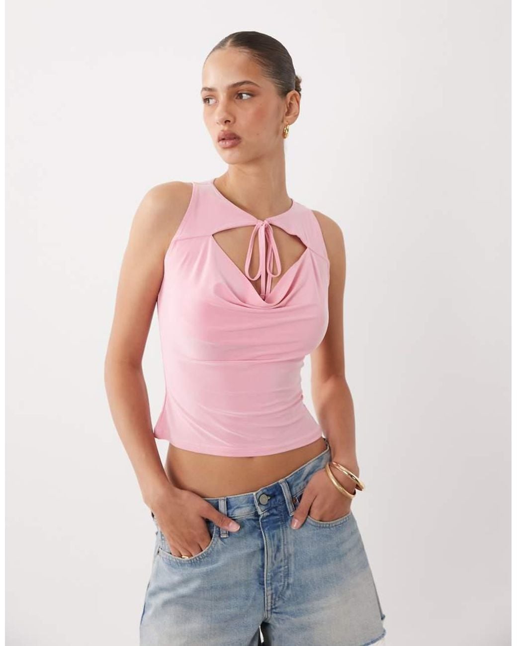 Miss Selfridge Red Tie Front Cowl Neck Tank