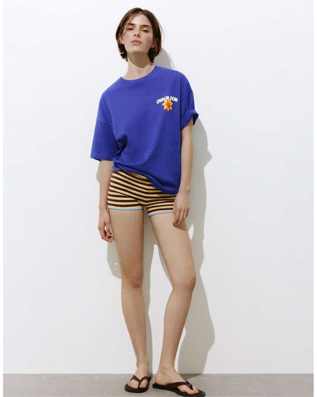Pull&Bear Blue Oversize T-Shirt With Floral Graphic