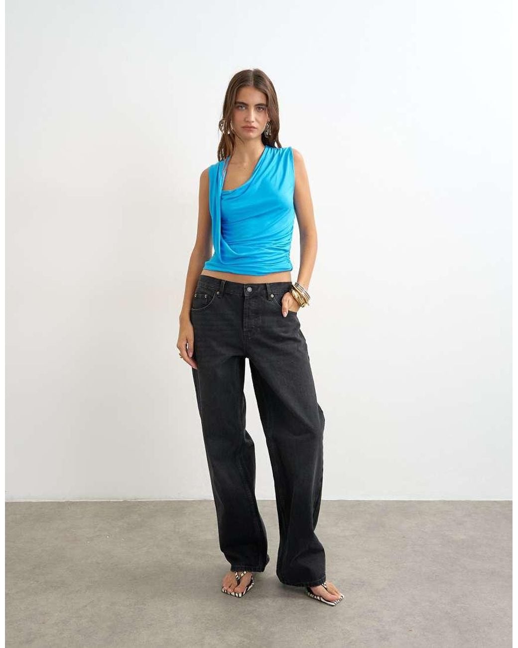 TOPSHOP Blue Wrap Front Drape Detail Tank