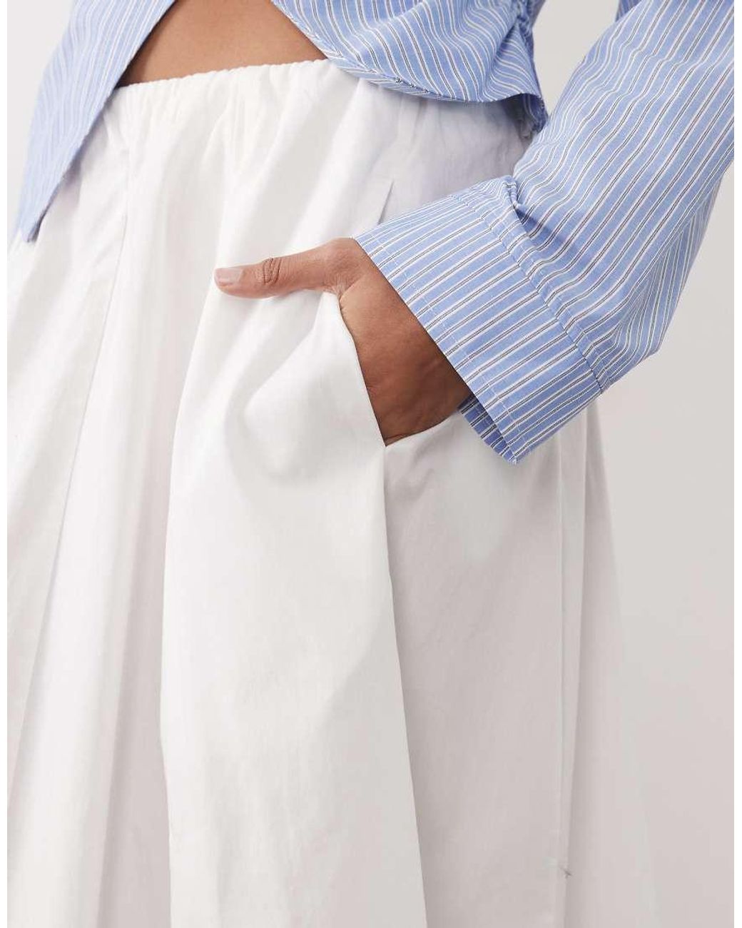 Mango White 100% Cotton A-line Midaxi Skirt