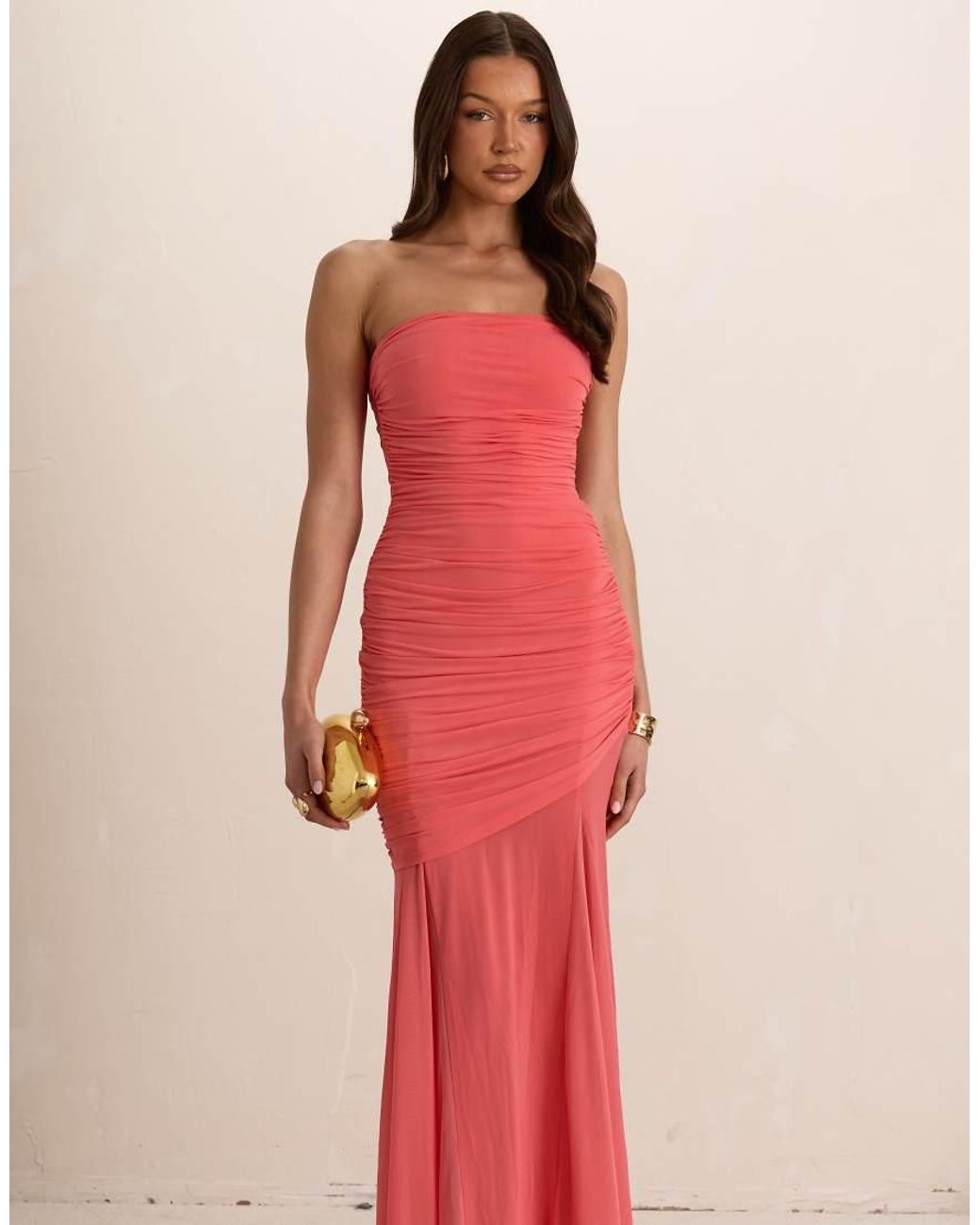 Missy Empire Red Double Layer Ruched Drape Maxi Dress