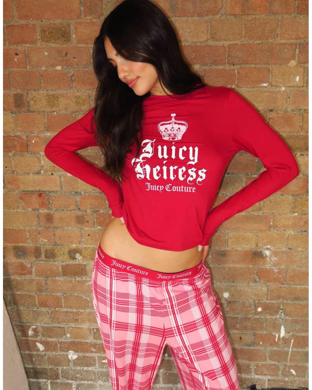 Juicy Couture Red Heiress Logo Long Sleeve Crew Neck Pyjama Set