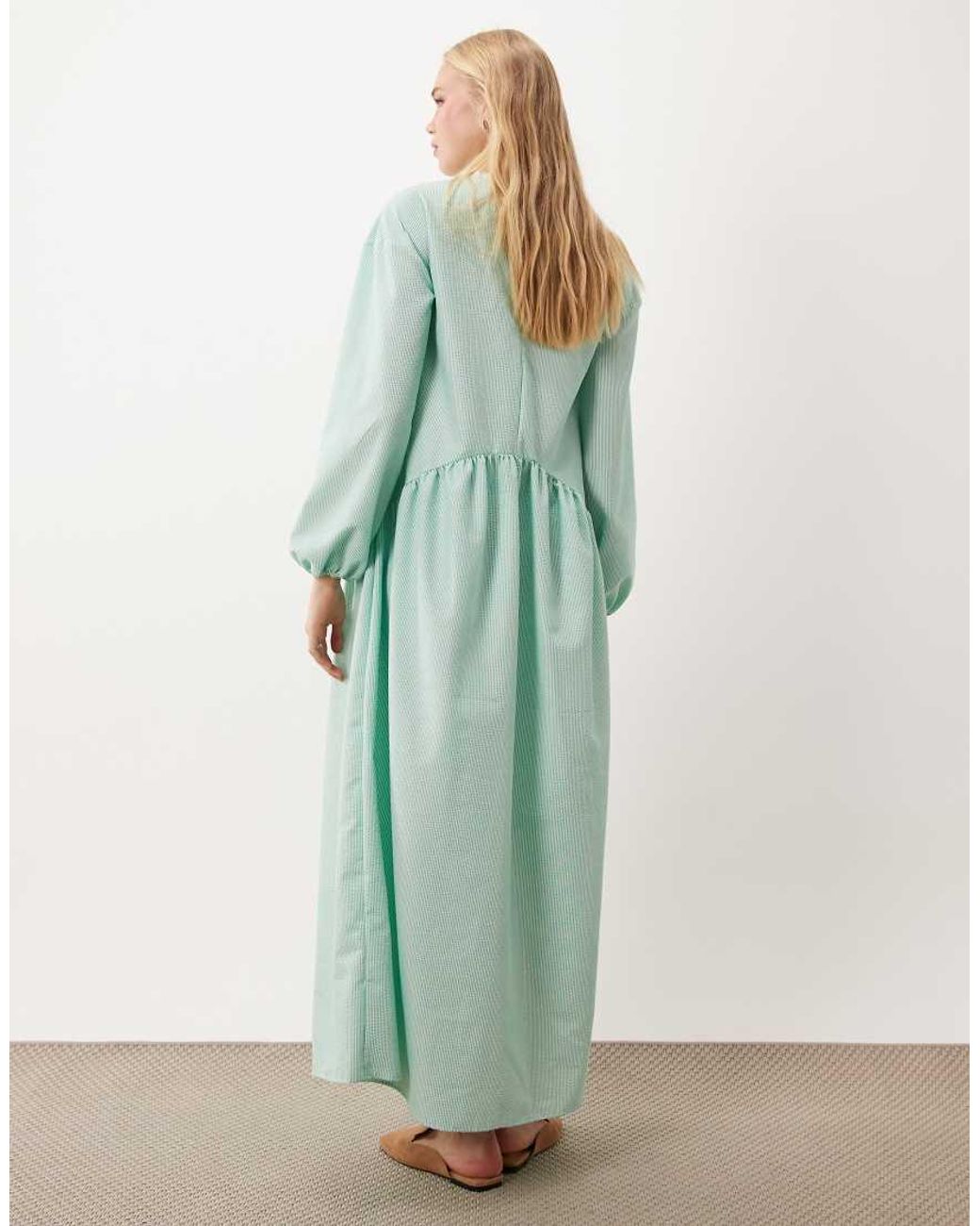 ASOS Green Crew Neck Arched Waist Smock Maxi Dress