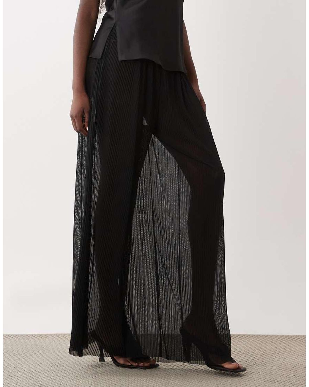ASOS Black Sheer Mesh Crinkle Wide Leg Trousers