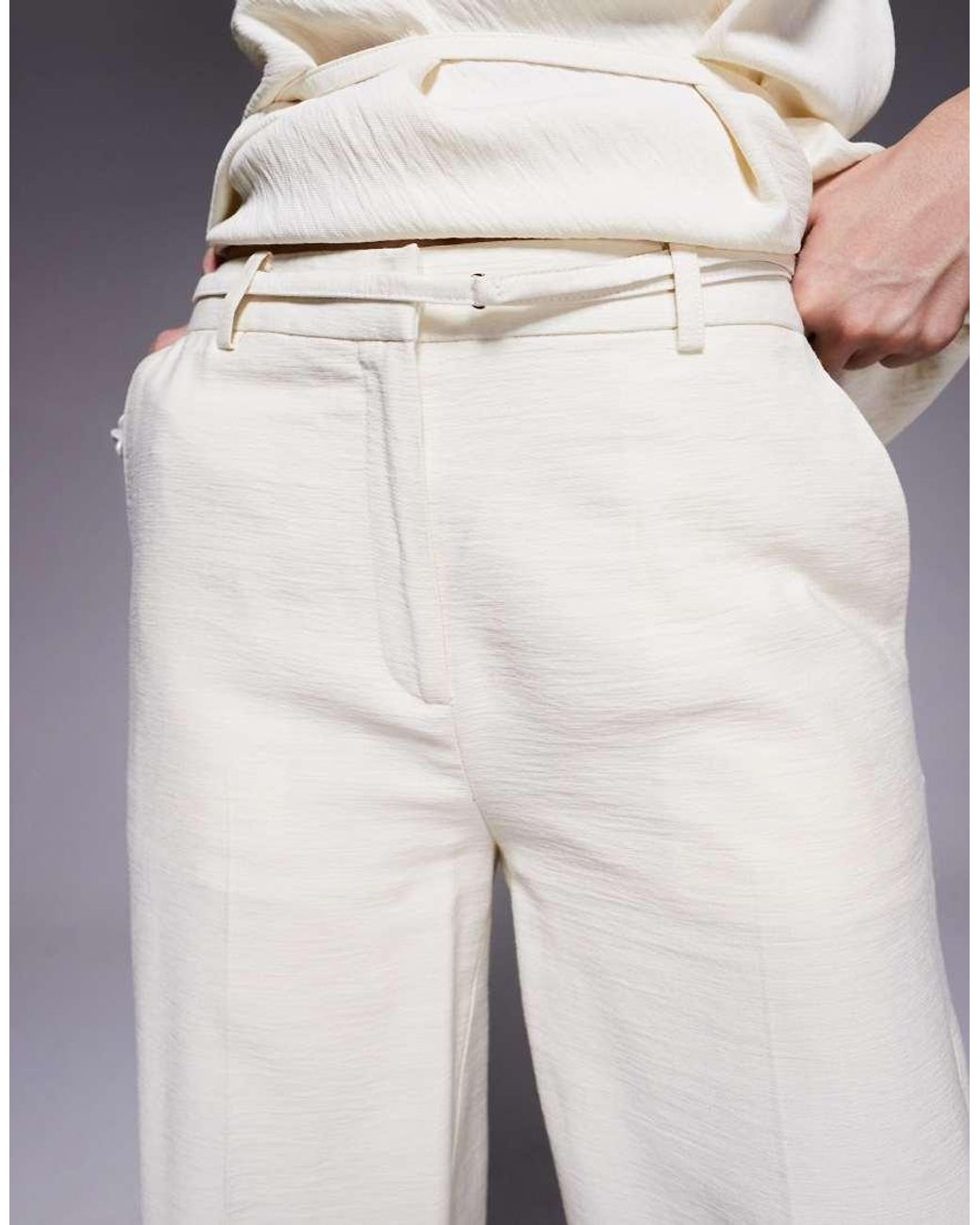 ASOS Natural Tailored Textured Belted Pants
