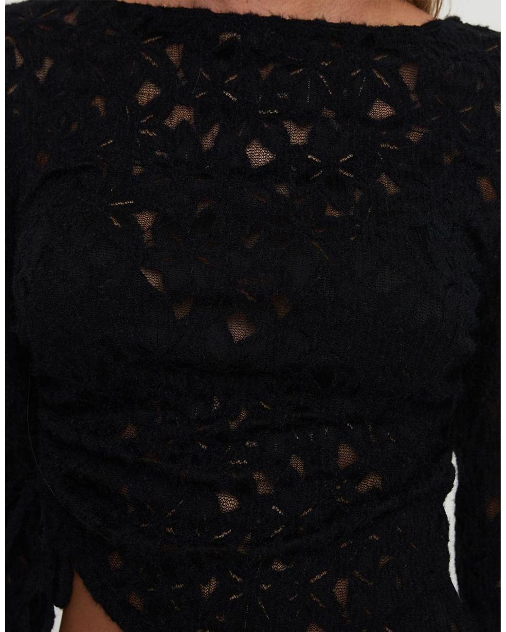 Princess Polly Blue Sensua Lace Ruched Side Long Sleeve Top
