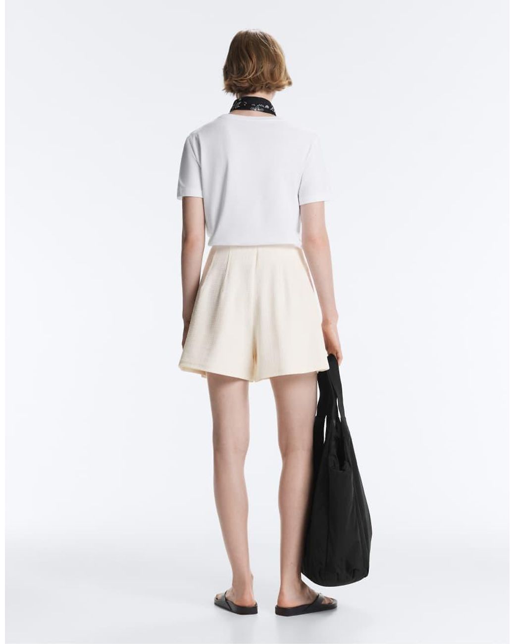 Oysho White Striped Textured Cotton Bermuda Shorts