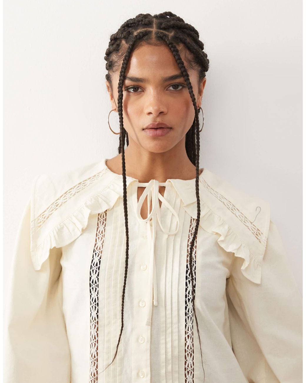 Collared Top Insert Reclaimed Vintage Shirt With Collar And Lace Inserts in Natural | Lyst