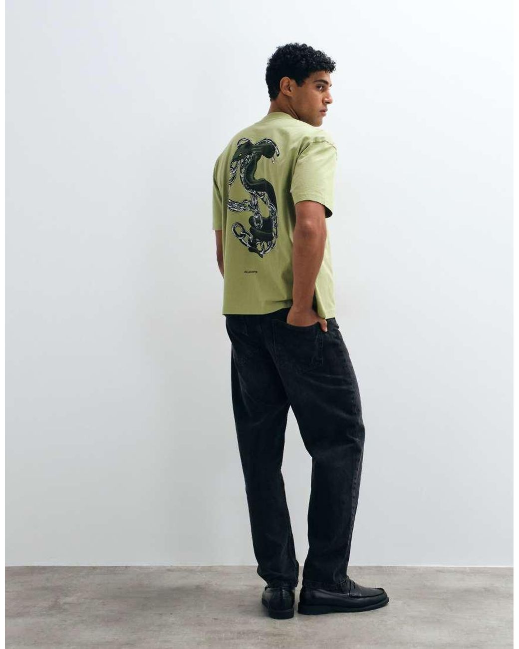 AllSaints Green Linx Short Sleeve Graphic Logo T-shirt With Back Print for men