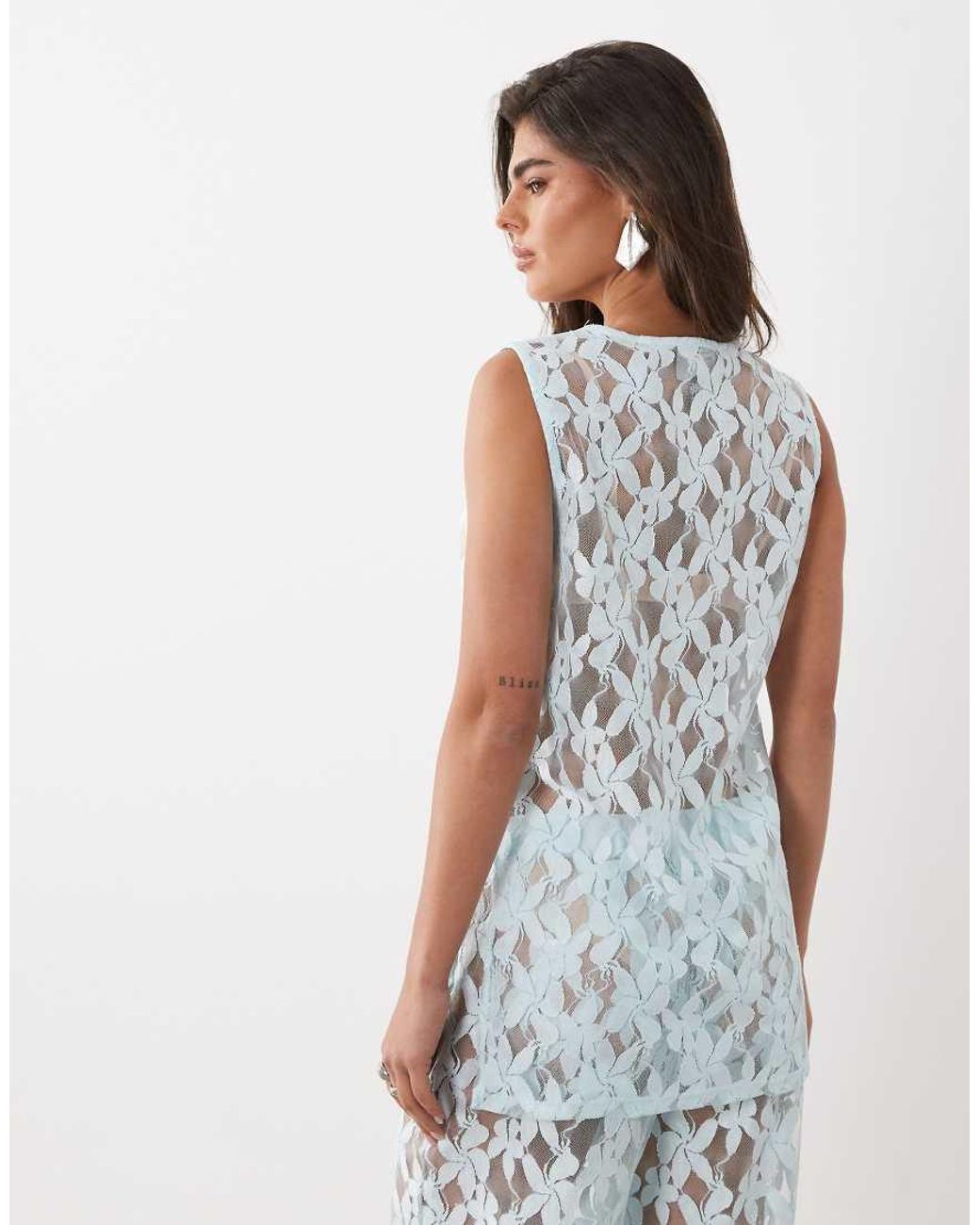 ASOS Blue Co-ord Lace Over Sized Long Line Vest Top