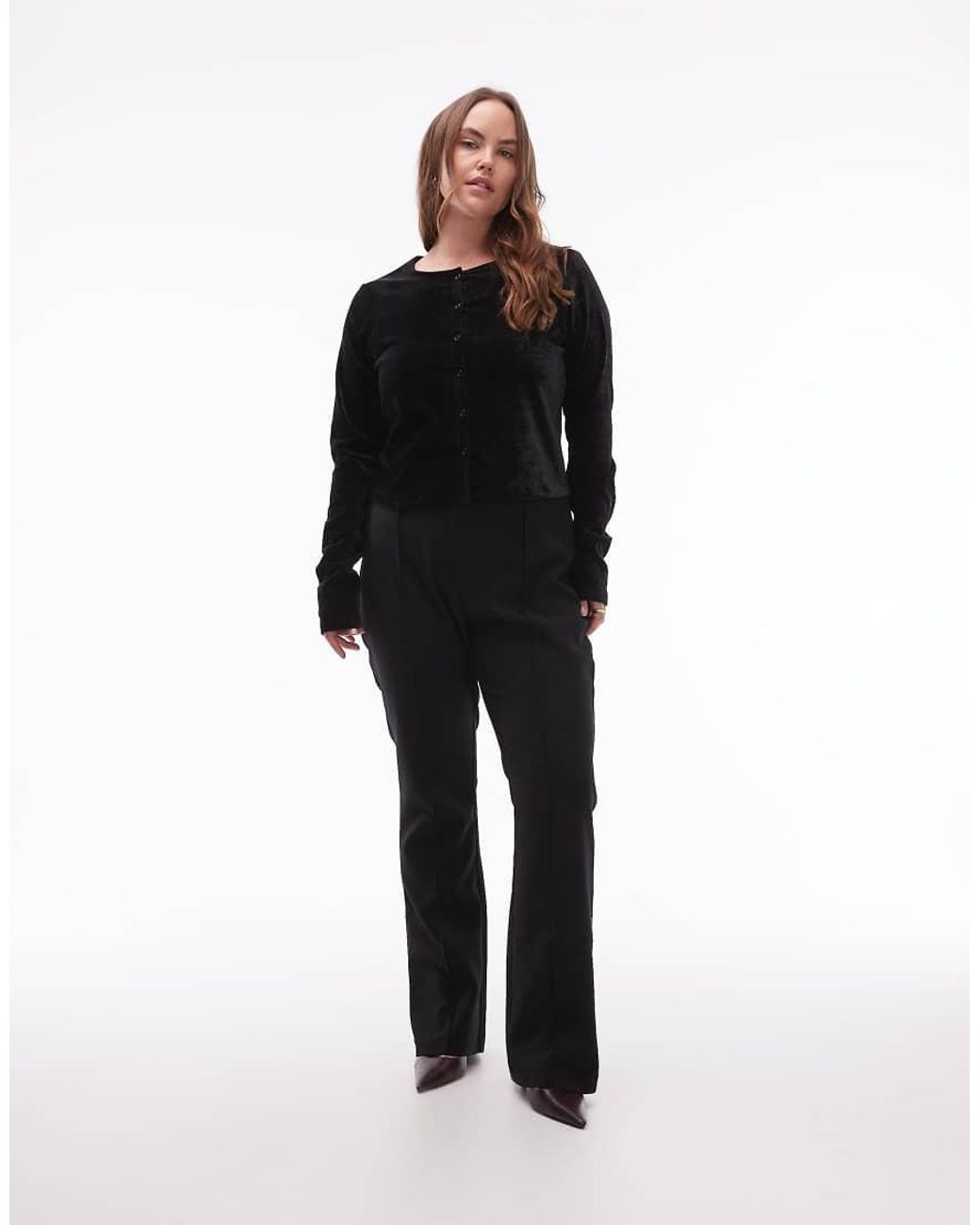 ASOS Black Asos Design Curve Velvet Button Through Top