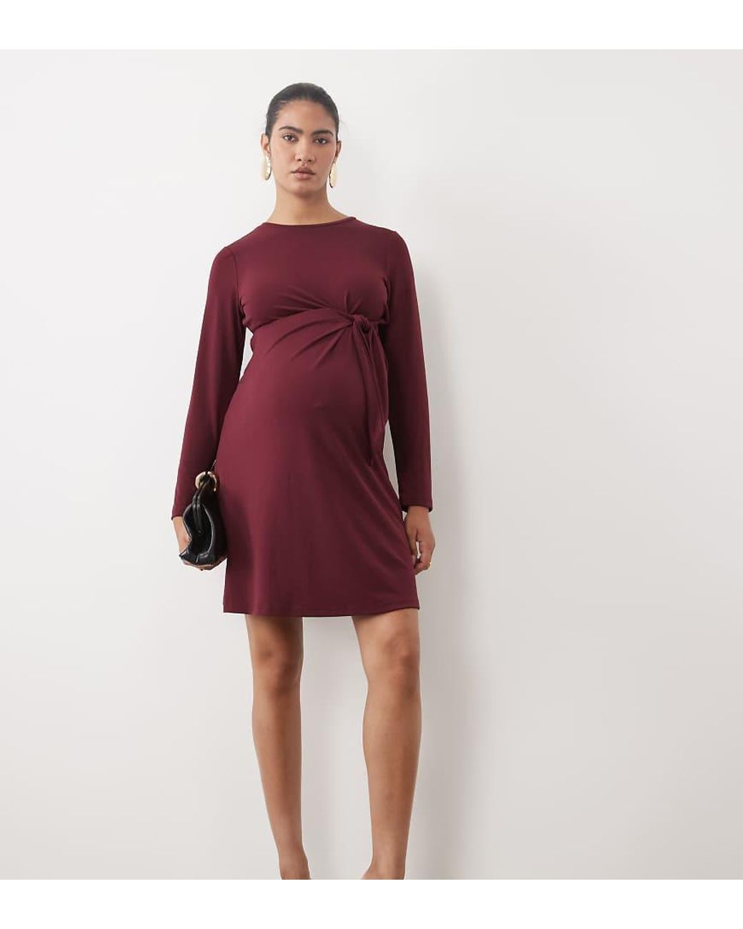 Vero Moda Red Long Sleeve Ruched Detail Jersey Midi Dress