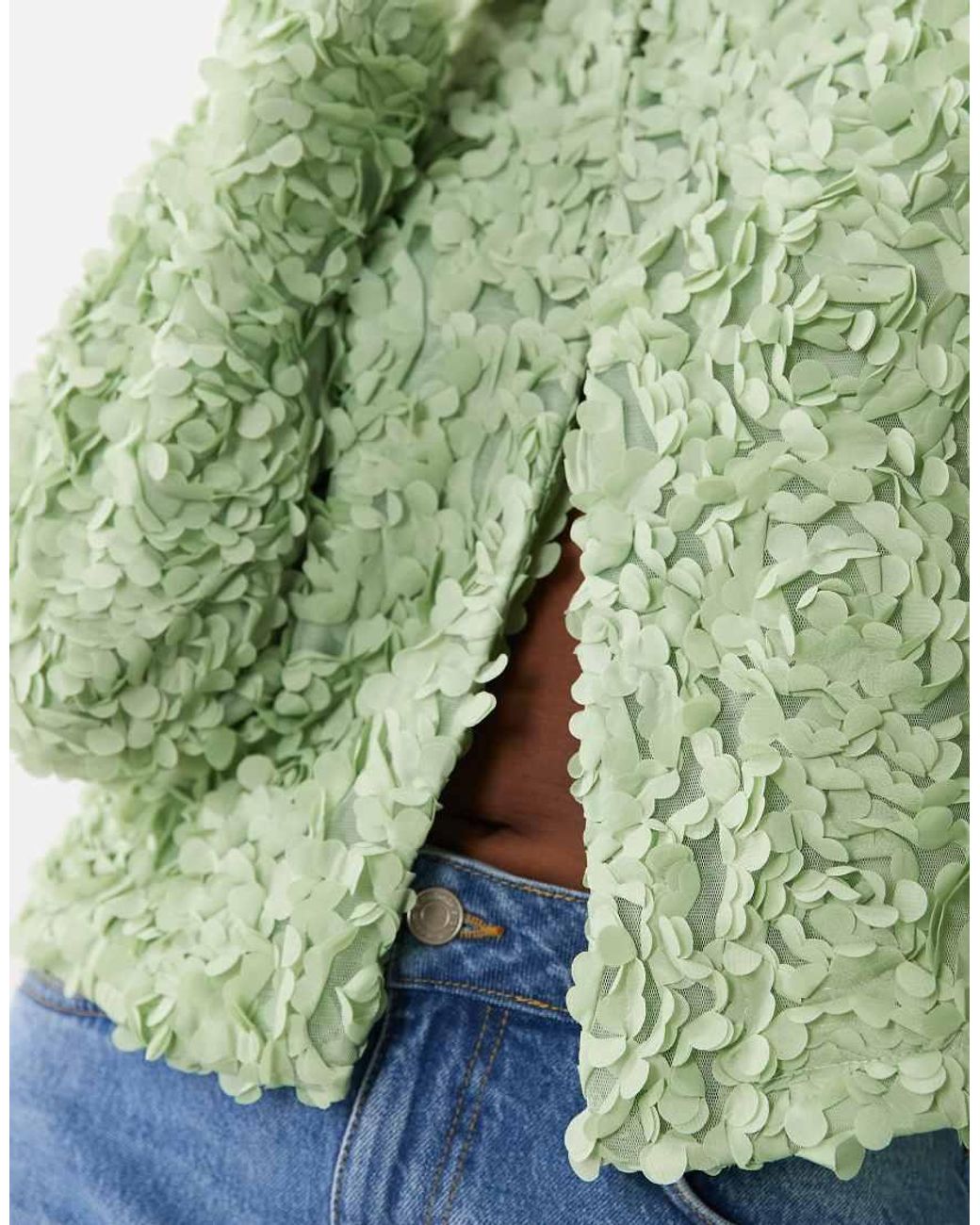 Vila Green Floral Jacquard Clasp Front Top
