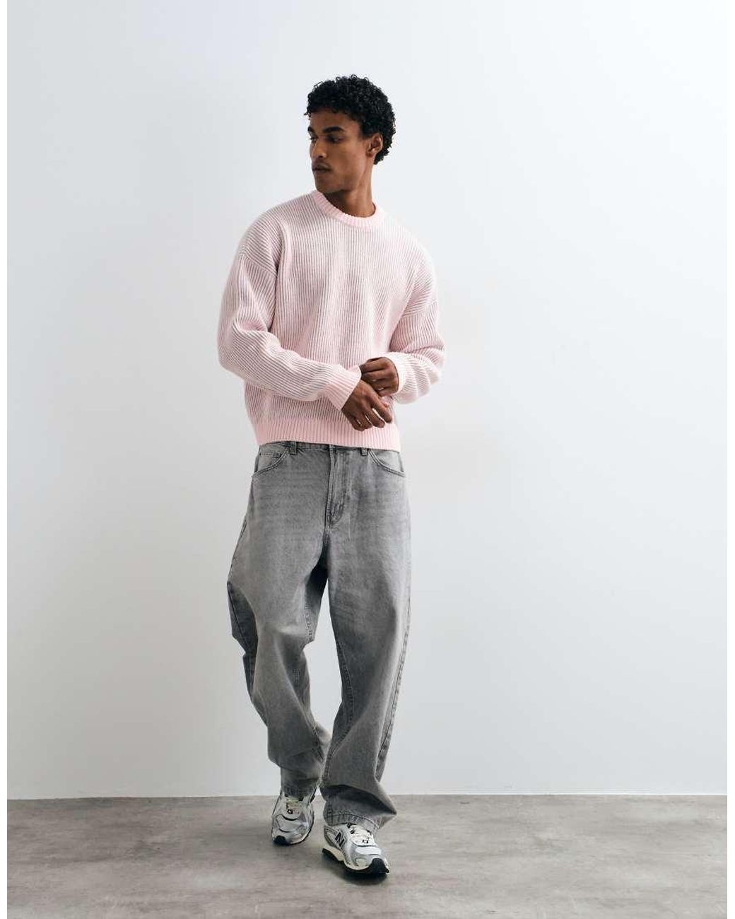 ASOS Pink Oversized Fisherman Rib Jumper for men