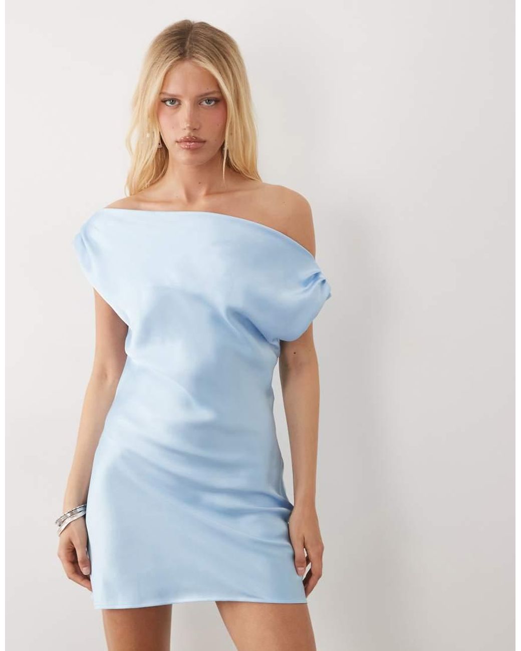 ASOS Blue Satin One Shoulder Drape Mini Dress