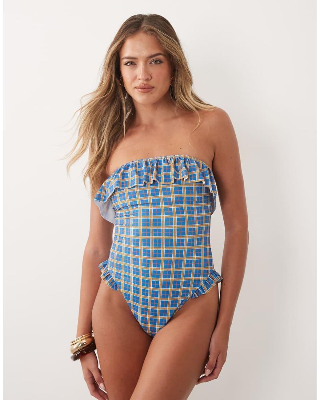 ASOS Blue Charlie Bandeau Frill Swimsuit