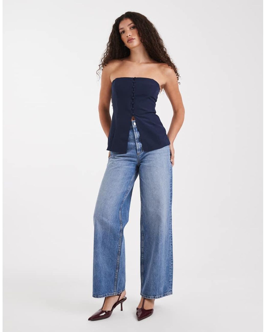 ASOS Blue Button Front Bandeau Top